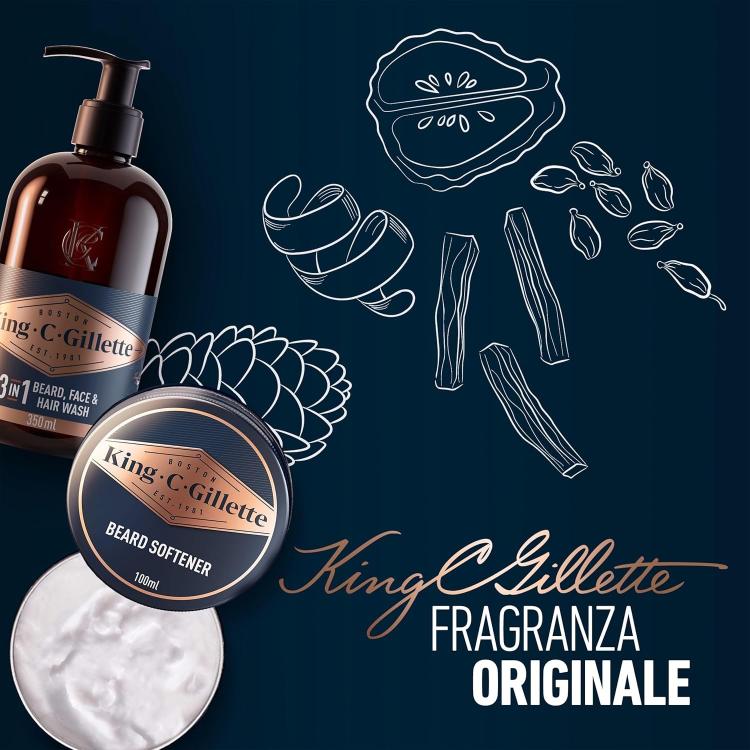 King C Gillette Kit Confezione Regalo Pettine/Balsamo Barba/Detergente Viso Uomo