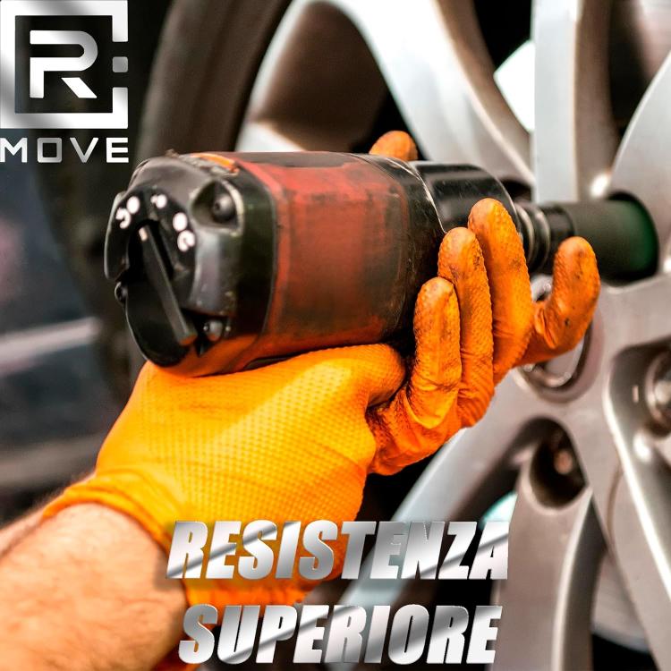 Rmove 100Pz 8.5Gr Da Lavoro Guanti Nitrile Arancione Senza Polvere Full Grip (M)