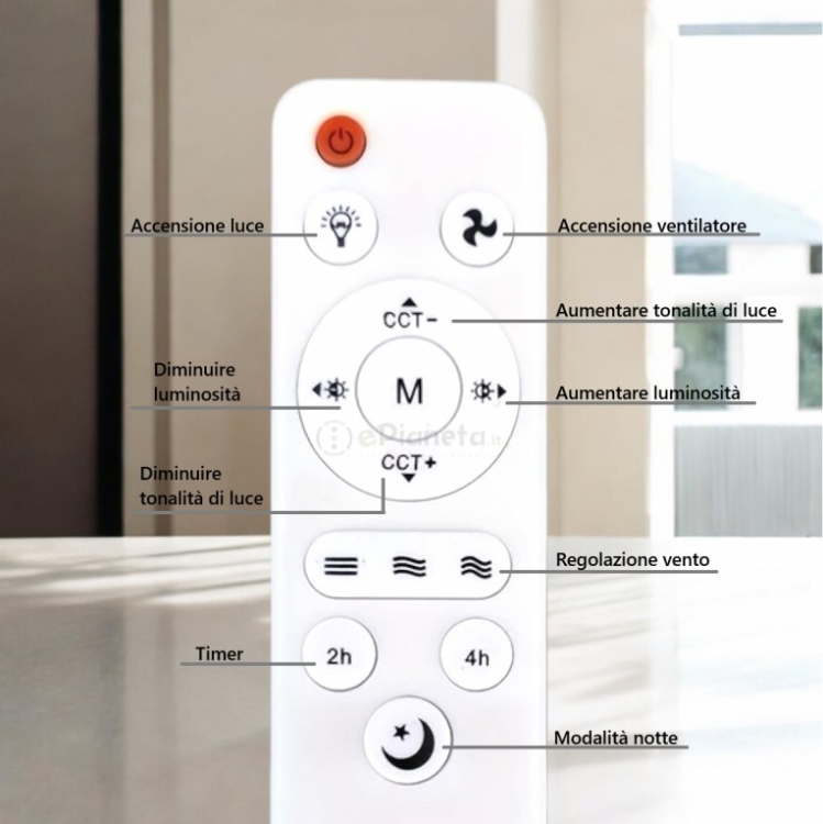 Ventilatore E Lampadario Da Soffitto 19W E27 Plafoniera Luce Led Cct Telecomando