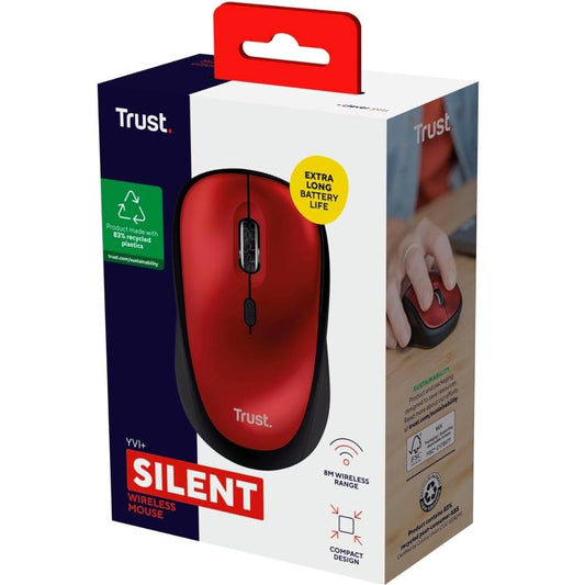 Trust Mouse Yvi+ Silent Wireless Compatto Ambidestro Ottico 1600 Dpi Eco Red