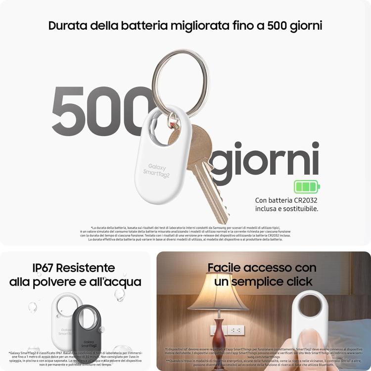 Samsung Galaxy Smarttag2 Localizzatore Bluetooth 2023 Tracker Compatto Ip67 Nero