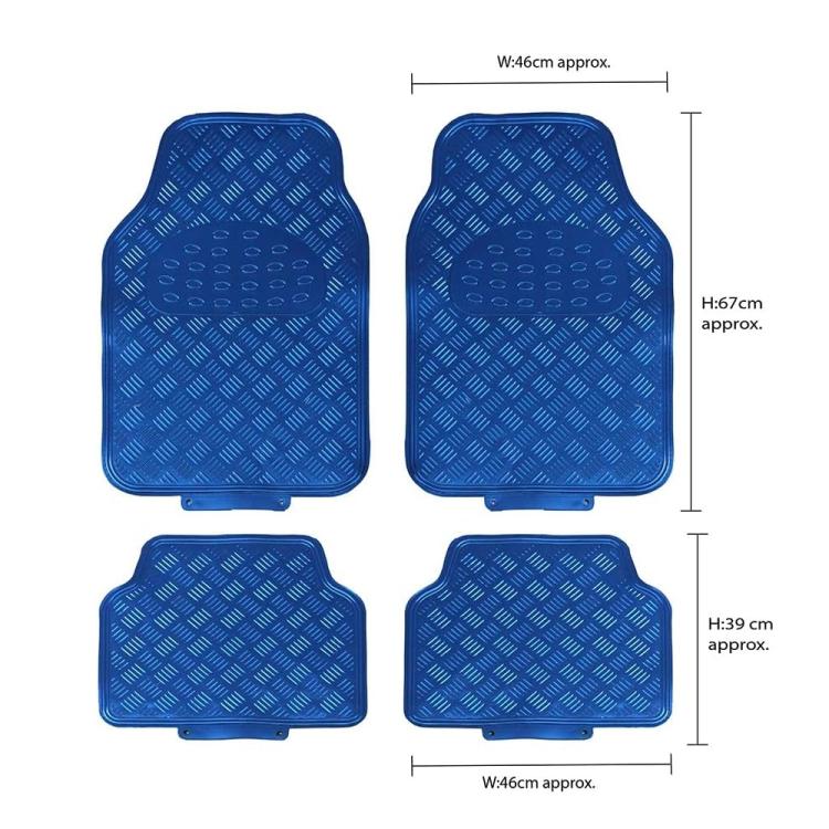 Set 4 Tappetini Tappeti Per Auto Universali Gomma Effetto Metallo Cromato (Blu)