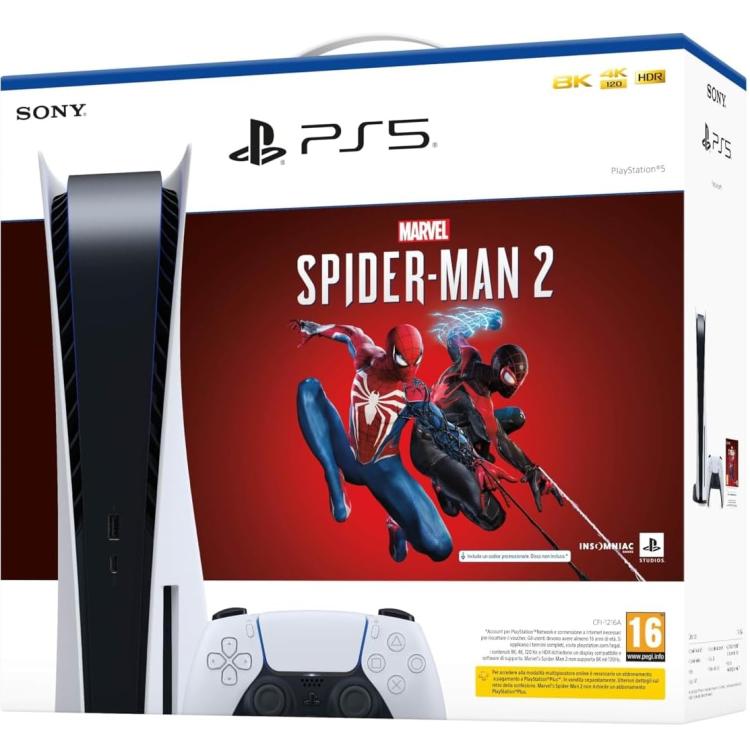 Sony Console Ps5 Standard 825Gb White Bundle Playstation 5 + Marvel Spider-Man 2