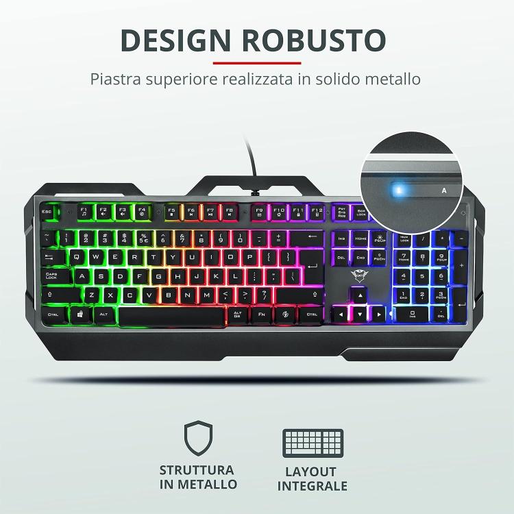 Trust Gxt 856 Torac Tastiera Pc Gaming In Metallo Retroilluminata Anti-Ghosting