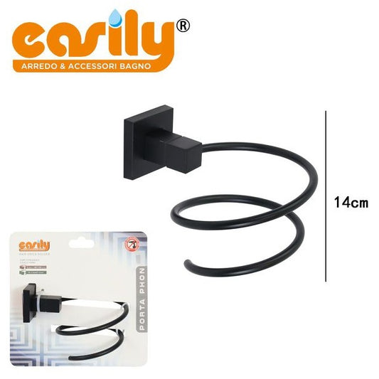 Supporto Per Phon Asciugacapelli Bagno Casa Palestra A Muro Parete Acciaio Nero