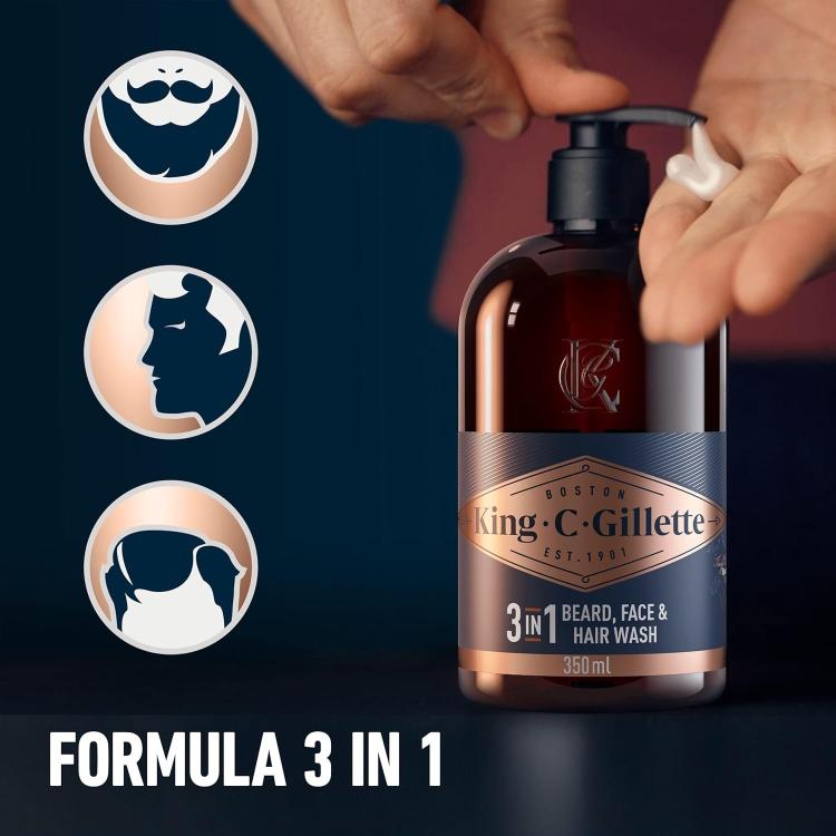 King C Gillette Kit Confezione Regalo Pettine/Balsamo Barba/Detergente Viso Uomo