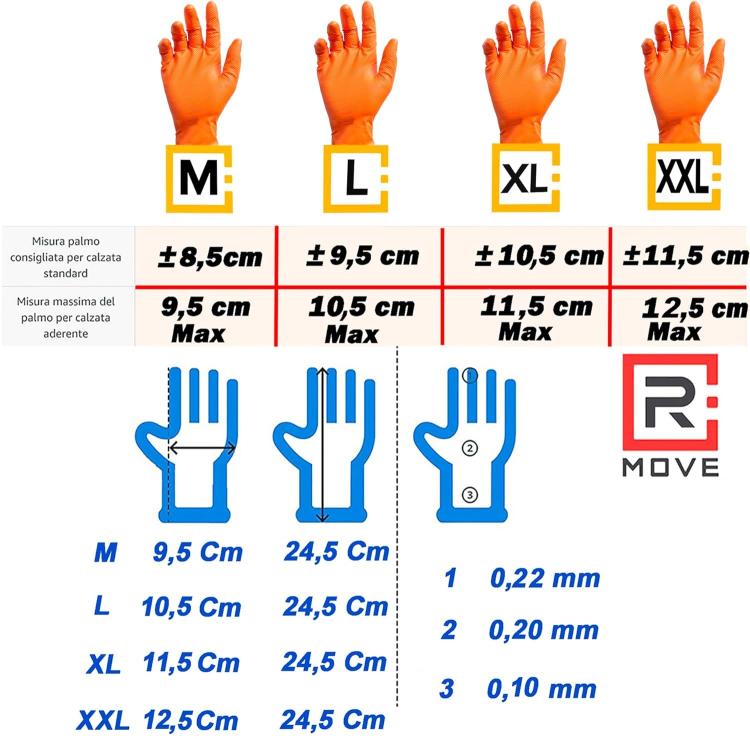 Rmove 100Pz 8.5Gr Da Lavoro Guanti Nitrile Arancione Senza Polvere Full Grip (M)