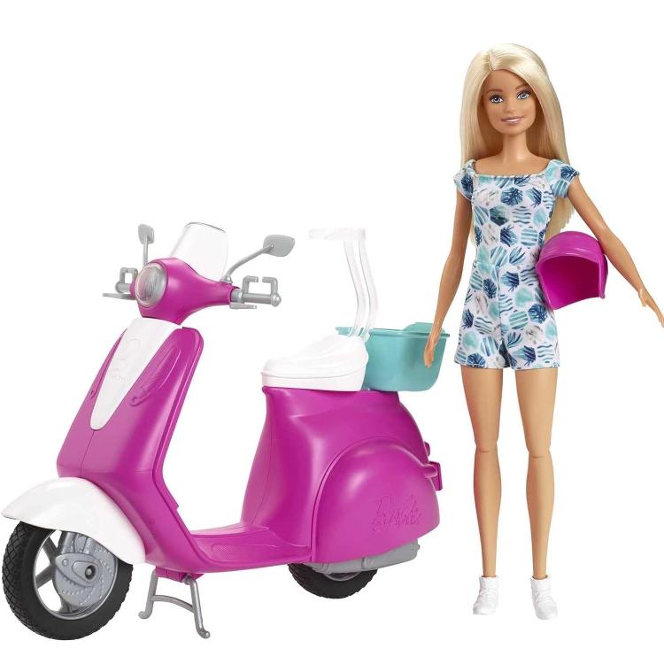 Mattel Barbie Bambola Barbie Bionda Con Scooter Rosa Vespa Giocattolo 3+ Gbk85