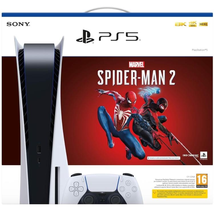 Sony Console Ps5 Standard 825Gb White Bundle Playstation 5 + Marvel Spider-Man 2