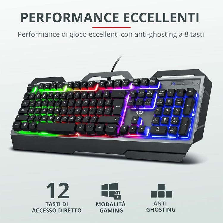 Trust Gxt 856 Torac Tastiera Pc Gaming In Metallo Retroilluminata Anti-Ghosting