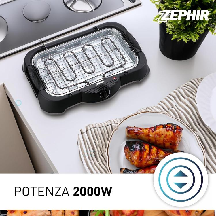 Zephir Bistecchiera Grill Elettrica E Griglia Termostato Piastra Barbecue 2000W