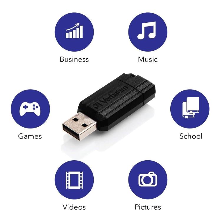 Verbatim Pendrive Pinstripe 128 Gb Chiavetta Usb 2.0 Memoria Nero Drive 49071