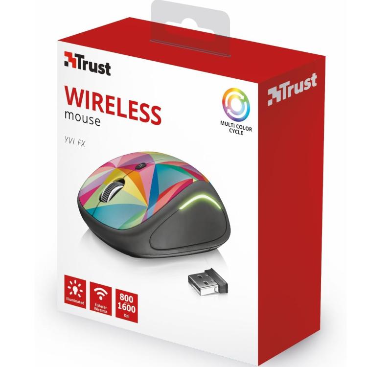 Trust Yvi Fx Wireless Mouse Illuminato Rgb Led Ambidestro Ottico Pc Mac 1600 Dpi