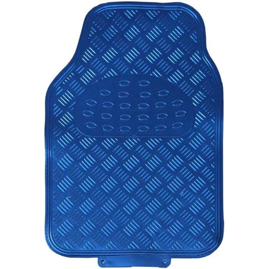 Set 4 Tappetini Tappeti Per Auto Universali Gomma Effetto Metallo Cromato (Blu)