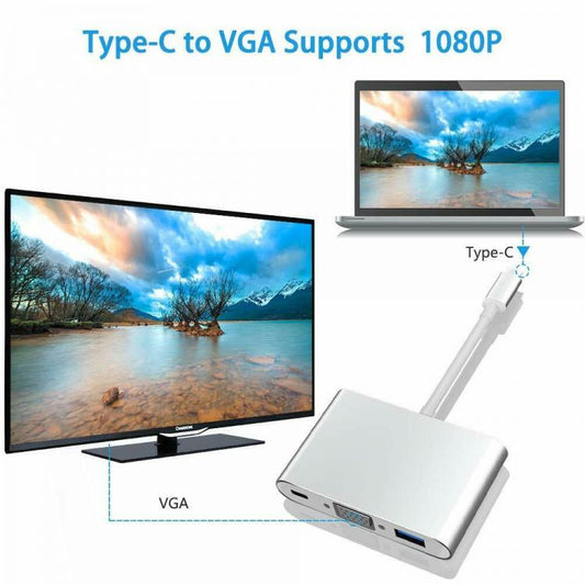 Adattatore multiporta Hub convertitore USB 3.1 Type C a VGA/USB Type C/USB Andow