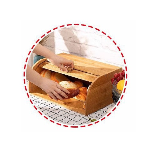 CASSETTA PORTAPANE LEGNO BAMBU CUCINA CONTENITORE PORTA PANE APERTURA SERRANDINA