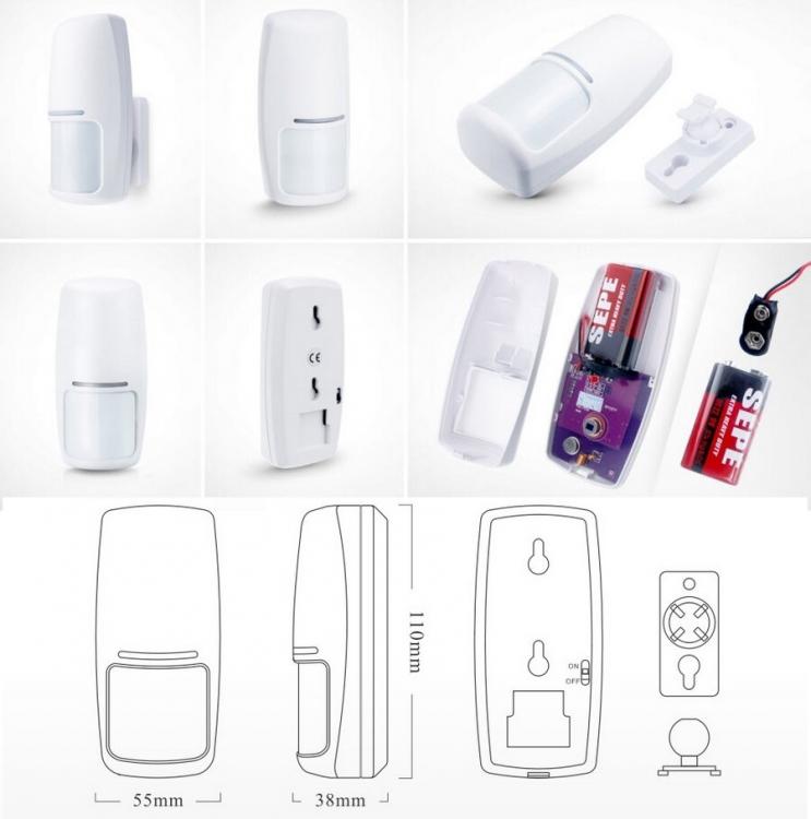 Sensore Allarme Di Movimento Pir Wireless Volumetrico Per Antifurto 315/433 Mhz