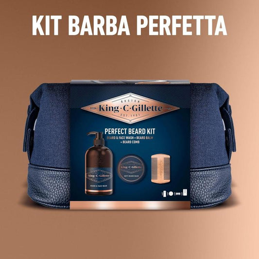 King C Gillette Kit Confezione Regalo Pettine/Balsamo Barba/Detergente Viso Uomo