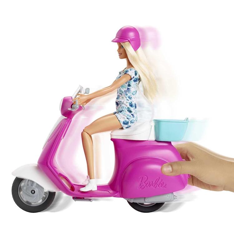 Mattel Barbie Bambola Barbie Bionda Con Scooter Rosa Vespa Giocattolo 3+ Gbk85