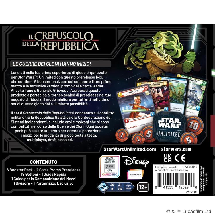 Star Wars Unlimited (Crepuscolo Della Repubblica) Prerelease Box Carte Card Game