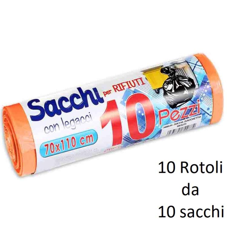 100 BUSTE SACCHI SACCHETTI RIFIUTI SPAZZATURA RACCOLTA DIFFERENZIATA 70X110cm AR