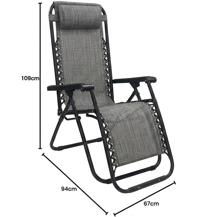 Sedia Sdraio da Giardino Pieghevole Poltrona Reclinabile Zero Gravity Relax Salvaspazio Tessuto in Textilene (Grigio)