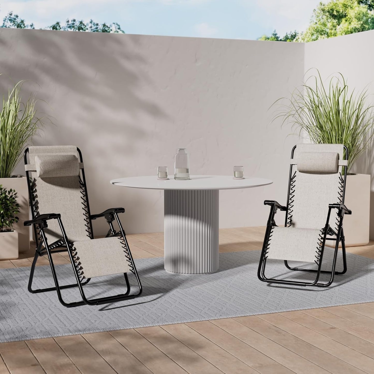 Sedia Sdraio da Giardino Pieghevole Poltrona Reclinabile Zero Gravity Relax Salvaspazio Tessuto in Textilene (Grigio Chiaro)