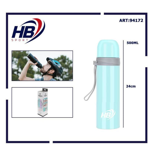 Hb Thermos Acciaio Inox 500Ml Bottiglia Termica (12/24H) Tappo A Scatto |Azzurro