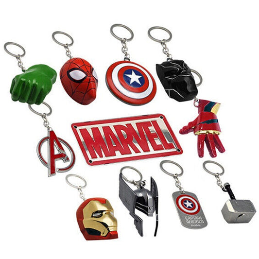 Marvel Scatola Regalo 11 Portachiavi In Metallo Avengers Spiderman Hulk America.