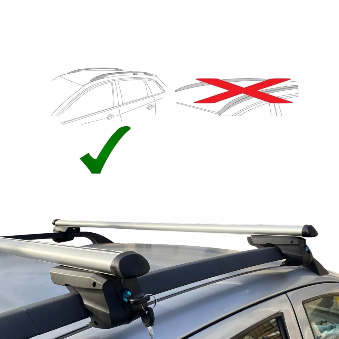 Top Drive (Zeus) Barre da Tetto Auto Portatutto Portapacchi Alluminio 135-140 cm