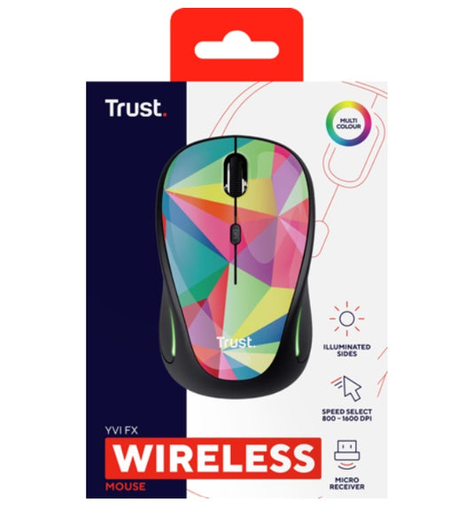 Trust Yvi Fx Wireless Mouse Illuminato Rgb Led Ambidestro Ottico Pc Mac 1600 Dpi