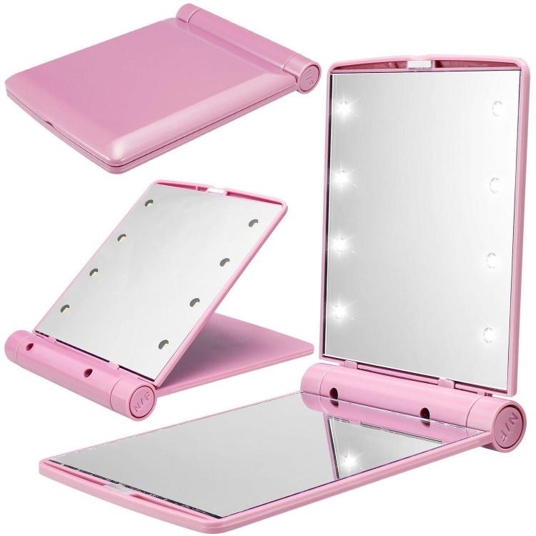 Specchio Mini Da Trucco Illuminato Led Portatile Make Up Rotante Luce Pieghevole