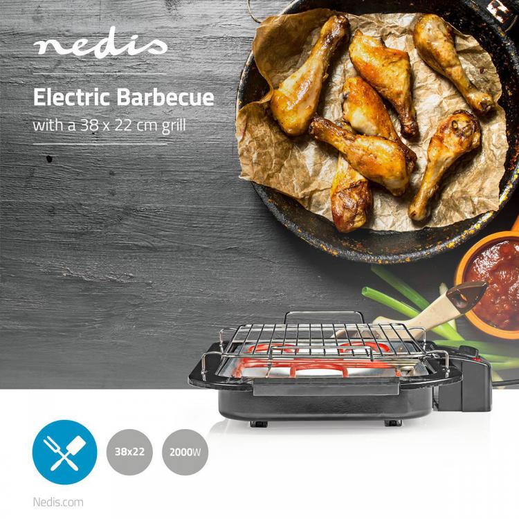 Nedis Barbecue Elettrico Griglia Bistecchiera Bbq Piastra Tavolo Giardino 2000W