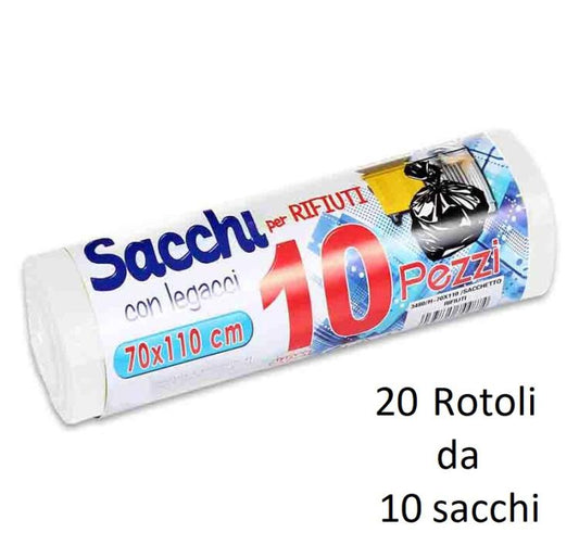 200 BUSTE SACCHI SACCHETTI RIFIUTI SPAZZATURA RACCOLTA DIFFERENZIATA 70X110cm BI