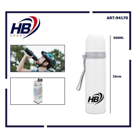 Hb Thermos Acciaio Inox 500Ml Bottiglia Termica (12/24H) Tappo A Scatto | Bianco