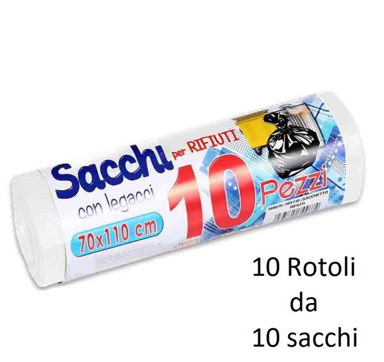100 BUSTE SACCHI SACCHETTI RIFIUTI SPAZZATURA RACCOLTA DIFFERENZIATA 70X110cm BI