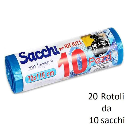 200 BUSTE SACCHI SACCHETTI RIFIUTI SPAZZATURA RACCOLTA DIFFERENZIATA 70X110cm BL