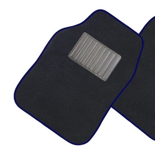 Set 4 Tappetini In Moquette Auto Universali Tappeti Con Battitacco Nero E Blu