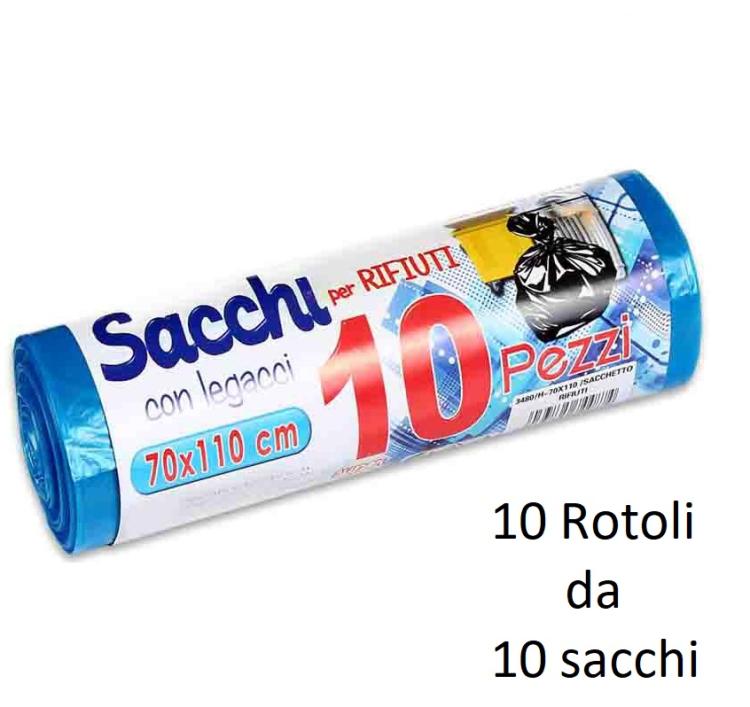 100 BUSTE SACCHI SACCHETTI RIFIUTI SPAZZATURA RACCOLTA DIFFERENZIATA 70X110cm BL