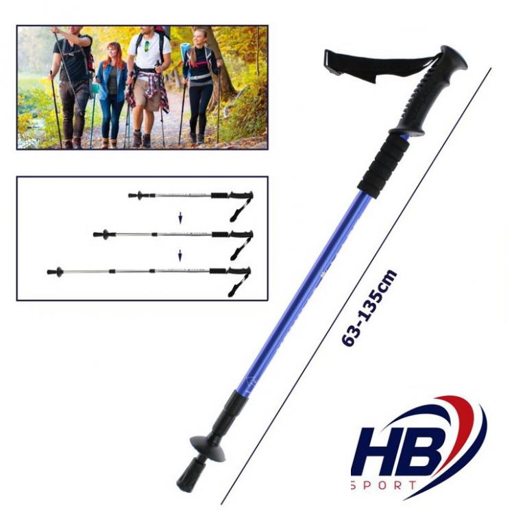 BASTONE DA TREKKING METALLO TELESCOPICO E REGOLABILE ESCURSIONI PASSEGGIO BLU