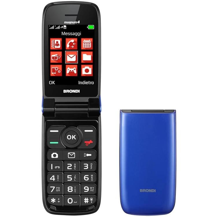 BRONDI MAGNUM 4 CELLULARE GSM FLIP MAXI DISPLAY DUAL SIM FOTOCAMERA 1.3MP BLU