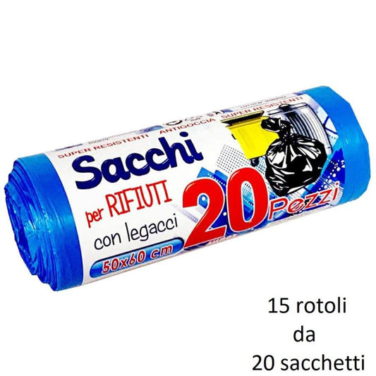300 BUSTE SACCHI SACCHETTI RIFIUTI SPAZZATURA RACCOLTA DIFFERENZIATA 50X60cm BLU
