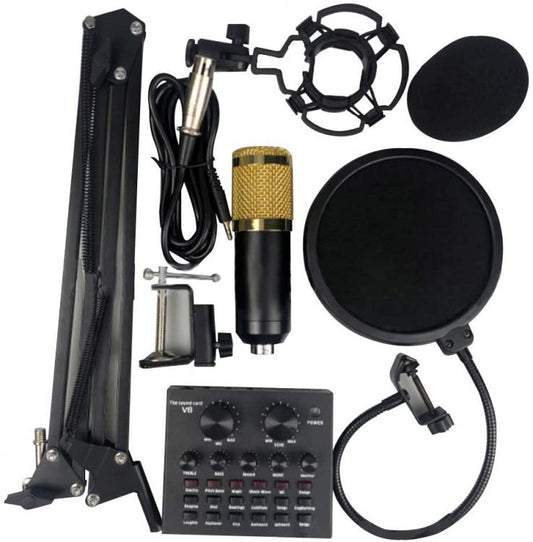 BM-800 MICROFONO CONDENSATORE PER CANTO + V8 SCHEDA AUDIO PC KARAOKE STREAMING