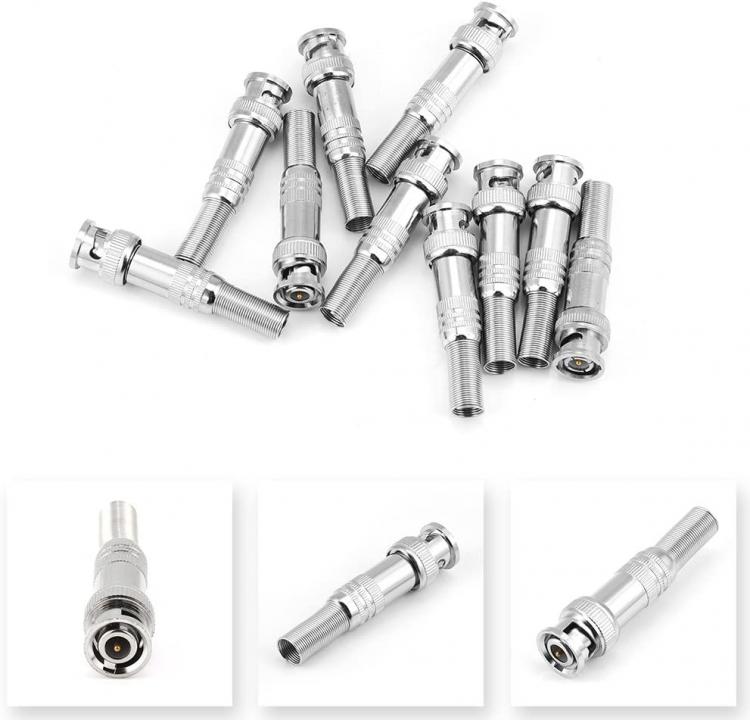 10pz SPINOTTI CONNETTORE BNC A VITE MASCHIO METALLO PER CAVO RG59 TELECAMERE DVR