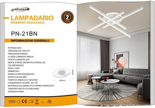 Plafoniera Moderna A Led 45 Watt Lampada Lampadario Soffitto Bianco Natur. 4000K