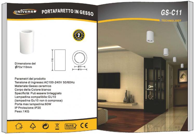 Universo Porta Faretto Gesso Lampada Gu10 Applique Palfoniera Moderno A Soffitto