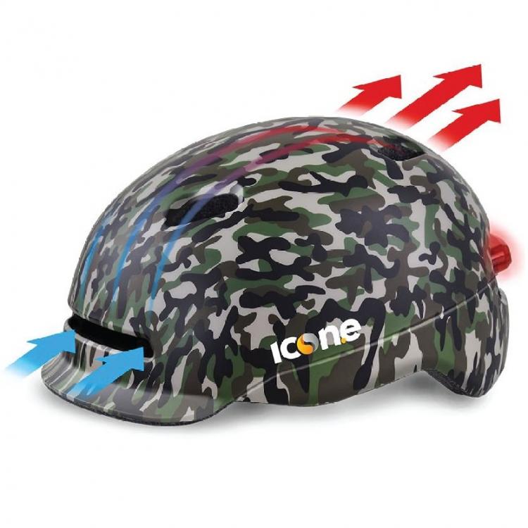 The One Casco Unisex Protezione Bici Con Luce Led Posteriore Camouflage Green