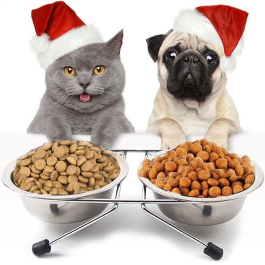 Ciotola Doppia Mangiatoia Per Animali Ciotole In Acciaio Scodelle Cani Gatti | L