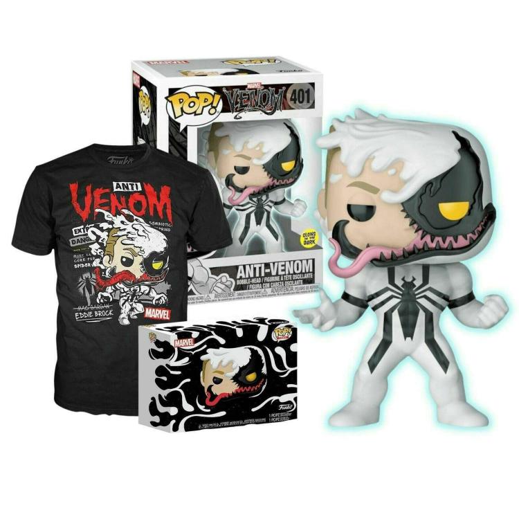 Funko Pop ! Tees Marvel Anti Venom (401) Eddie Brock Figure Gitd 9Cm + T-Shirt M