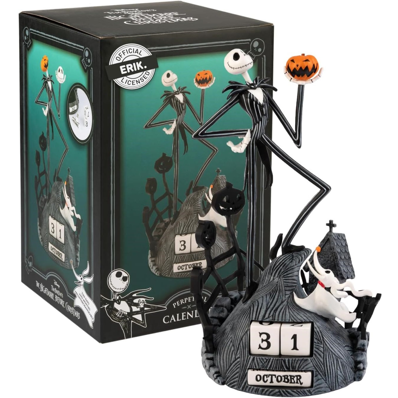 Calendario Perpetuo - The Nightmare Before Christmas (Jack Skellington & Zero) 3D da Tavolo Decorazione da Scrivania per Fans: Regalo Disney Gadget 12 x 12 x 23 cm